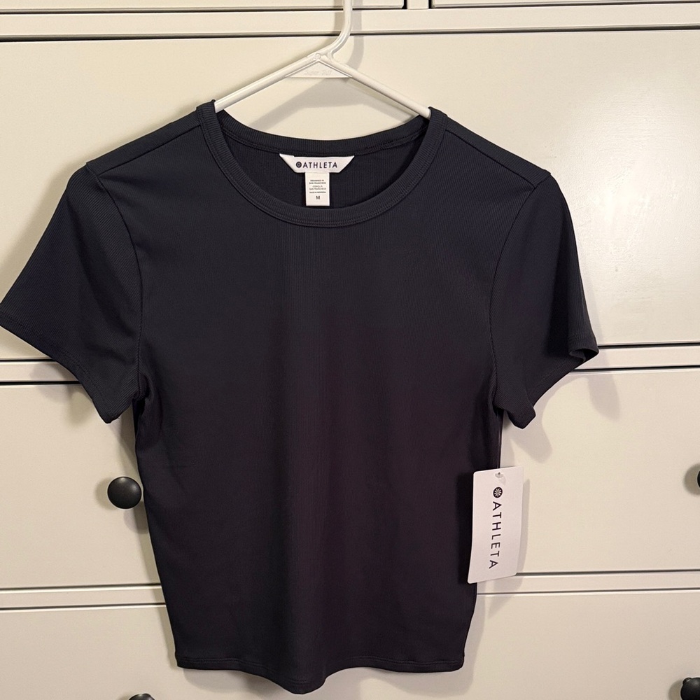 NWT Athleta Charcoal Ribbed Short Sleeve Tee